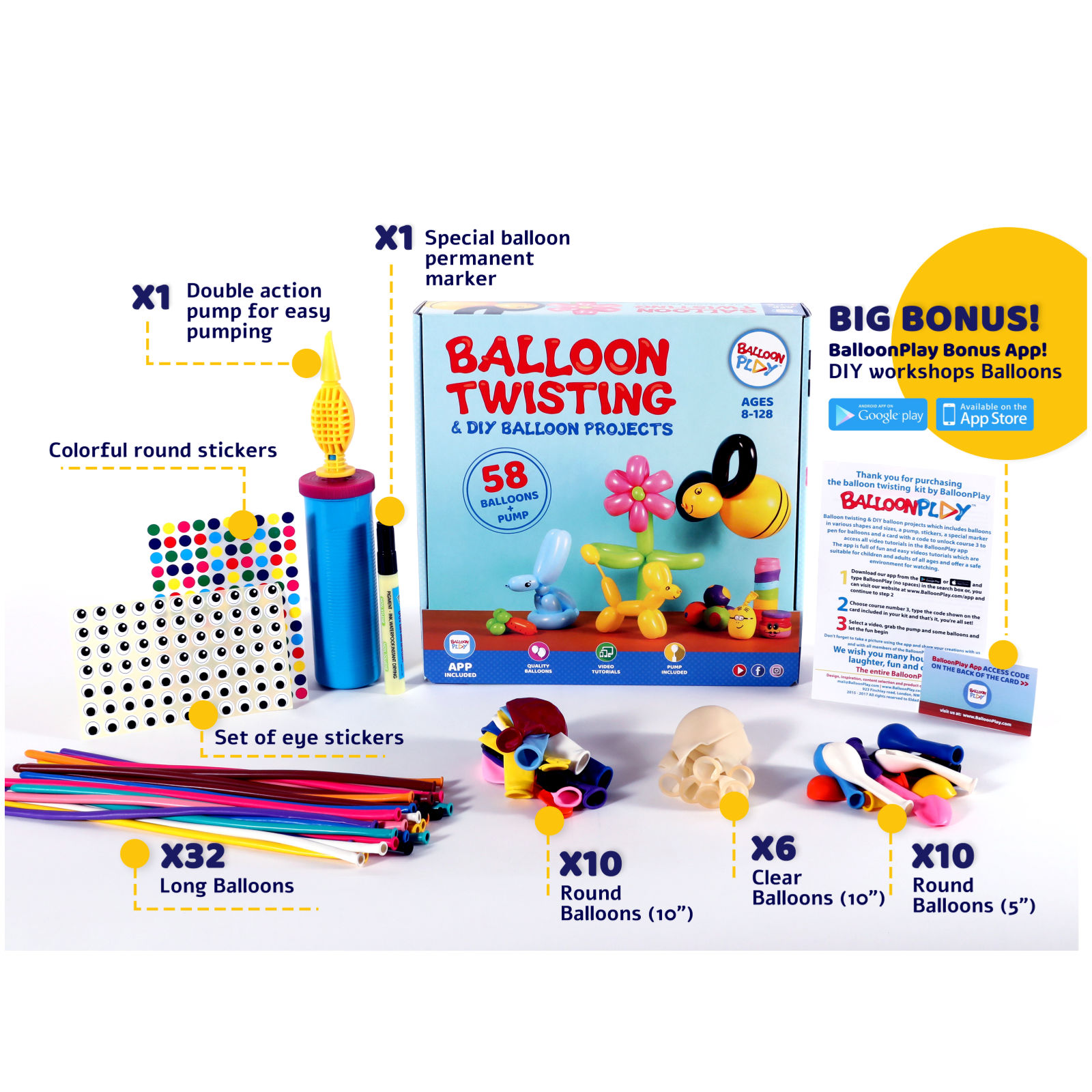 Balloon Animal Kit Balloon Animal Making Kit For Kids - DIY Party Balloons  With Pump & Accessories Sticky Balloon Maker Toy